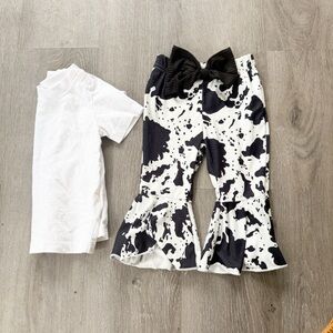 Baby western Cow Print Flared Pants and tee